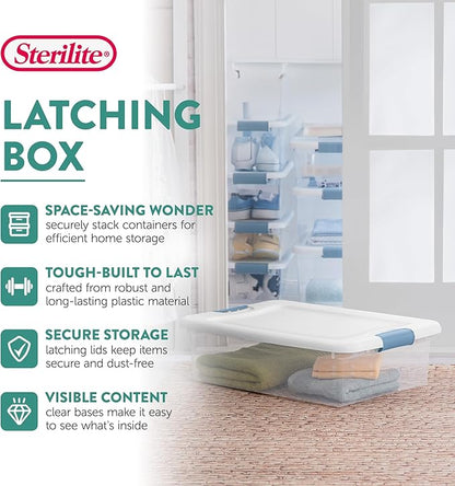 Sterilite 12-Pack Latching Box, Clear Plastic Storage Bins with Lids, 64 & 32 Quart - Heavy-Duty Organizing Containers for Closet and Office