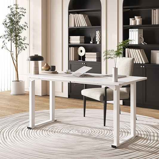 4 Legs Standing Desk, Large 79x31 Inches Electric Adjustable Height Desks with Splice Board, Stand Up Desks Home Office Computer Workstation, White