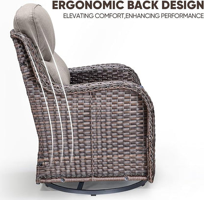 Swivel Patio Chairs sofa Set of 6 with 6" Thick Cushion - Wicker Outdoor Swivel Rocker Patio Chair ,Sofa/Glass coffee table, High Back Comfortable Outdoor Glider Chairs - Brown Wicker | Gery Cushions
