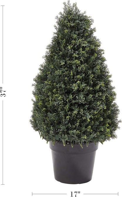 Artificial Cypress Topiary-37 Tower Style Faux Plant in Sturdy Pot - Realistic Indoor or Outdoor Potted Shrub-Home Decor by Pure Garden
