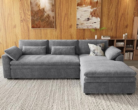 Belffin Large Modular Sectional Sofa with Deep Chaise, 104" Corduroy L Shaped Couch with 9" Soft Dual-Layer Seats Cushion for Living Room, Apartment, Light Grey