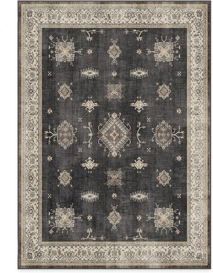 RUGGABLE Washable Vintage Area Rug – Verena Dark Wood 5x7, Stain-Resistant, Non-Slip – Medium Machine Washable Rugs for Living Room, Bedroom, Hallway, Entryway & Office–with Standard Pad