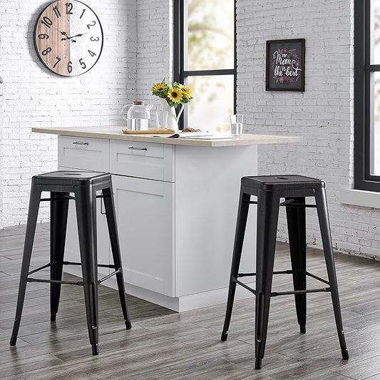 AC Pacific 30” Metal Backless Barstool Set of 2 – Country Rustic Style, Lightweight & Sturdy Build, Easy Assembly – Midnight