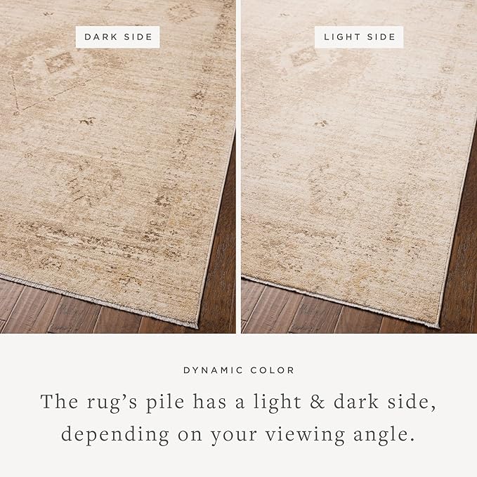 Loloi Chris Loves Julia Palma Collection PLM-06 Natural/Smoke 5'-3" x 7'-6" Fringe Area Rug Vintage Style Boho Living Room Bedroom Carpet