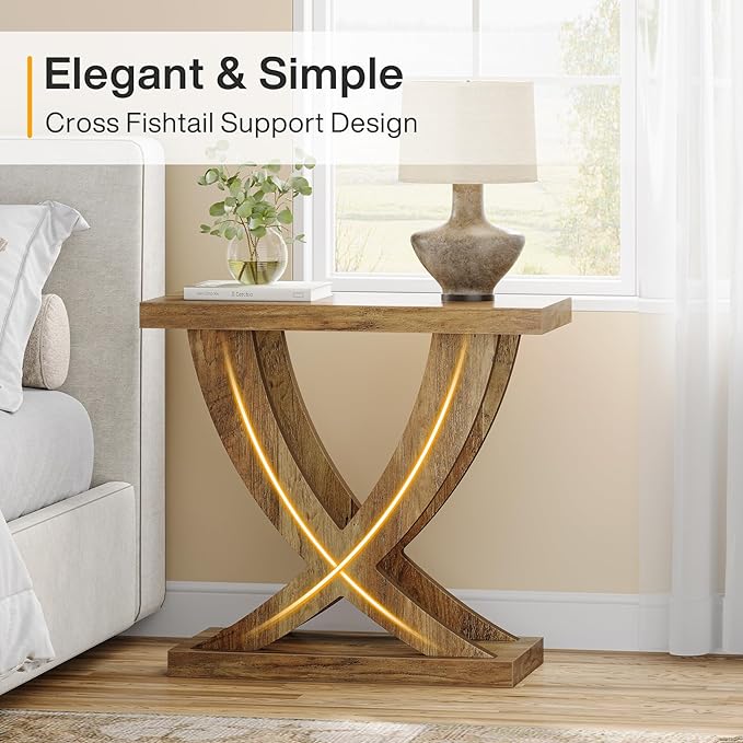 Tribesigns Wood End Side Table for Living Room, Night Stand for Bedroom with Cross Fishtail Support, Farmhouse Nightstand for Small Spaces, Accent Furniture, Easy Assembly, Retro Wood Grain (1, Brown)