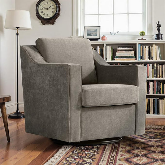 Pia Ricco 360° Swivel Accent Chair, Plush Oversized Chenille Fabric Armchair with Removable Cover for Living Room and Reception,Sand