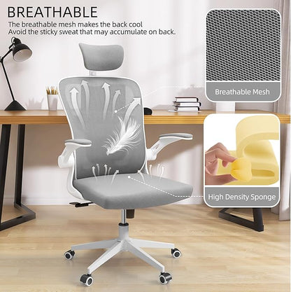 Office Chair Ergonomic Desk Chair, 350 LBS Mesh Office Chair with Lumbar Support, Comfy Desk Chair with Wheels, Big and Tall Chair for Study Work Gaming (03Grey)