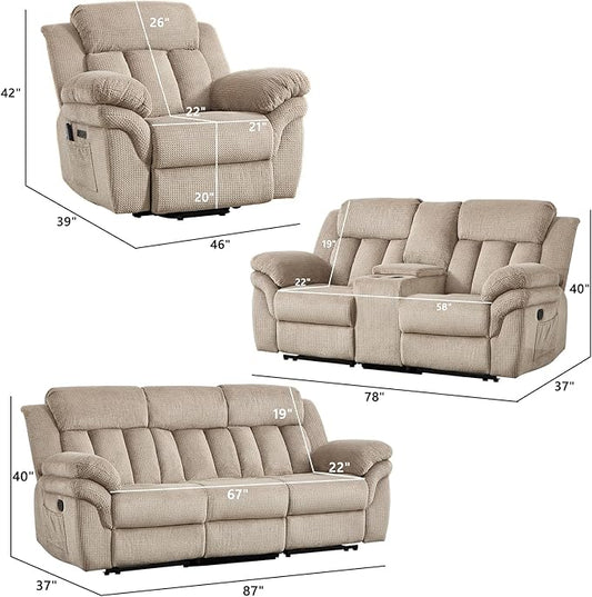 CANMOV Recliner Sofa Set, Oversize Power Lift Recliner Chair, Manual Loveseat and 3-Seat Sofa with Overstuffed Armrest for Living Room,Bedroom Furniture,Office,1+2+3 Seat Light Brown