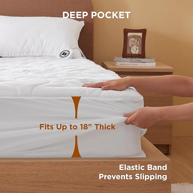 Bedsure Waterproof Heated Mattress Pad King - Cotton Bed Warmer with Memory & Preheat Functions, 10 Heat Settings & 12 Hour Shut Off, Dual Controller, Electric Mattress Pad King, 78"x80"