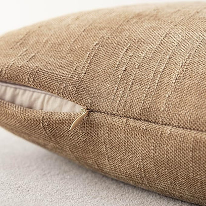 Foindtower Pack of 2 Soft Textured Chenille Throw Decorative Pillow Covers Square Accent Solid Cushion Cover Neutral Lumbar Pillow Case for Couch Sofa Bedroom Living Room 12x24 Inch,Taupe Khaki Camel