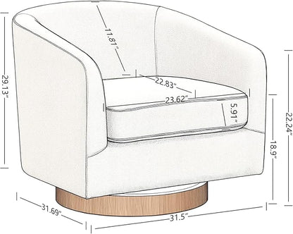 AEDI Swivel Accent Chair with Solid Wood Base, Upholstered Barrel Armchair for Living Room, Modern Small Club Chair,Gray