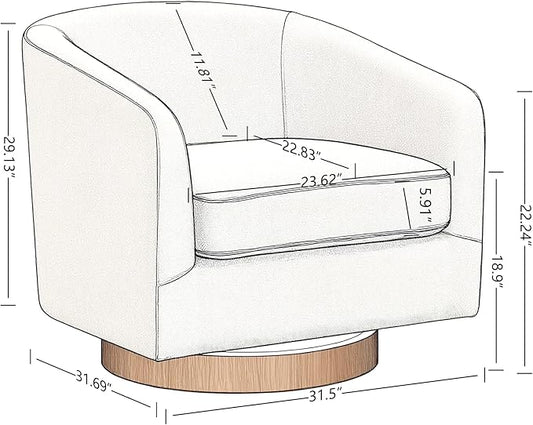 AEDI Swivel Accent Chair with Solid Wood Base, Upholstered Barrel Armchair for Living Room, Modern Small Club Chair,Beige