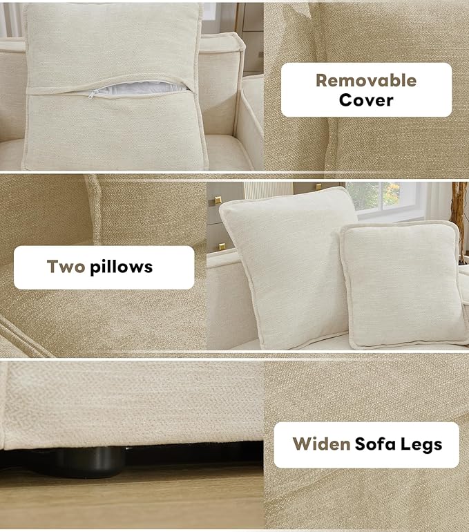 WILLOVE 141'' Modular Sectional Sofa, Chenille Cloud Couch with Wide Armrests & 6 Pillows, Deep Seat Couches for Living Room, Beige