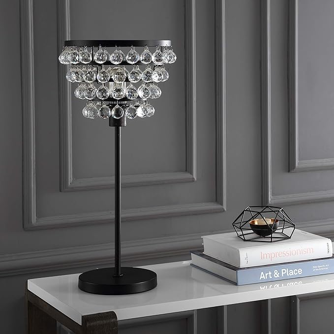 JONATHAN Y JYL9004A Buckingham 25" Crystal/Metal Table Lamp Modern Contemporary Bedside Desk Nightstand Lamp for Bedroom Living Room Office College Bookcase, Bronze
