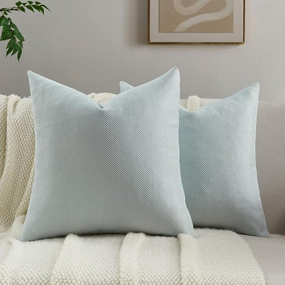 FUTEI Light Blue Chenille Throw Pillow Covers 20x20 Inch Set of 2,Soft Wide Chevron Textured Cushion Case,Farmhouse Home Decor for Couch Bed Living Room