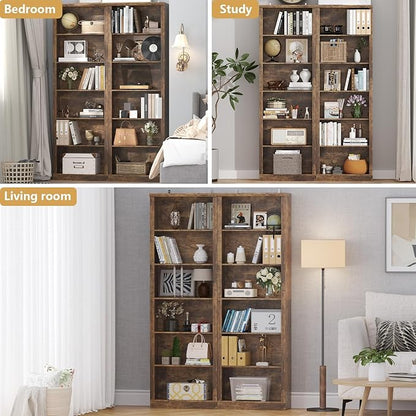 75" Tall Bookshelf & Bookcase, 6-Tier Adjustable Storage Shelves, Book Shelf with Anti-Tipping Device, Floor Standing Modern Display Rack for Living Room, Bedroom, Office, Brown