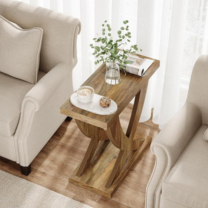 Tribesigns Wood End Side Table for Living Room Set of 2, Night Stand for Bedroom with Cross Fishtail Support, Farmhouse Nightstand for Small Spaces, Accent Furniture, Easy Assembly, Retro Wood Grain