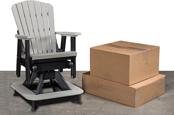 DutchCrafters Slat Fan Back Poly Balcony Adirondack Swivel Glider with Footrest Outdoor Patio Chair (White & Cedar)