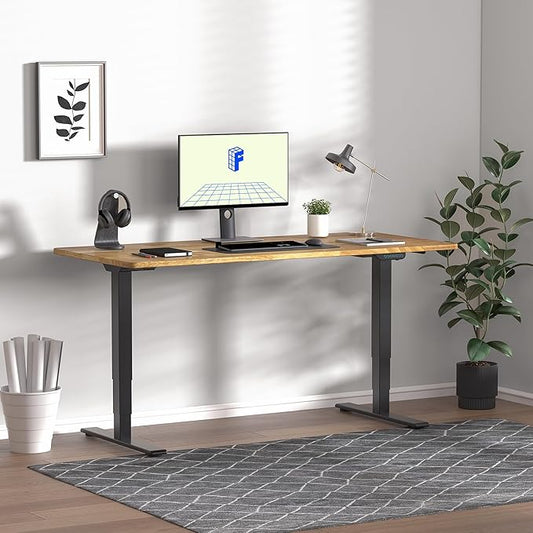 FLEXISPOT E6 MAX Solid Wood 71x30 Inch Dual Motor 3-Stage Heavy Duty Standing Desk, 330lbs Weight Capacity, Height Adjustable Desk w/Cable Management & Wheels(Butcher Block Rubberwood + Black Frame)