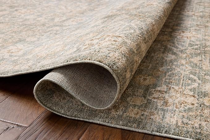 Loloi Chris Loves Julia Palma Collection PLM-05 Blue/Natural 2'-7" x 12'-0" Runner Rug Vintage Style Boho Living Room Bedroom Carpet