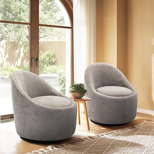 360° Swivel Accent Chair Set of 2, Mid-Century Modern Chair with Hidden Storge, Small Swivel Chair with Arms for Living Room/Office - Light Grey
