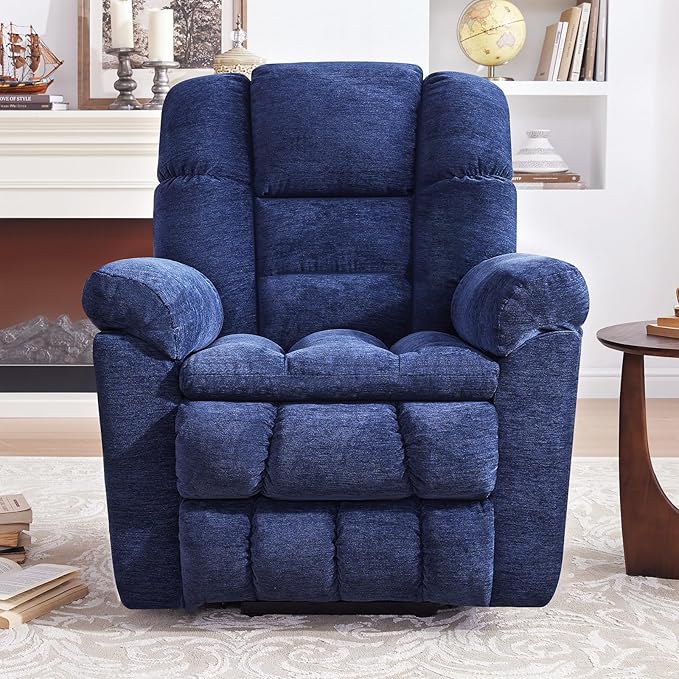 Triple Motor Power Lift Recliner Chair with Massage and Dual Heat for Elderly People, Zero Gravity Lay Flat Recliner Infinite Position, USB Ports（Navy Blue）