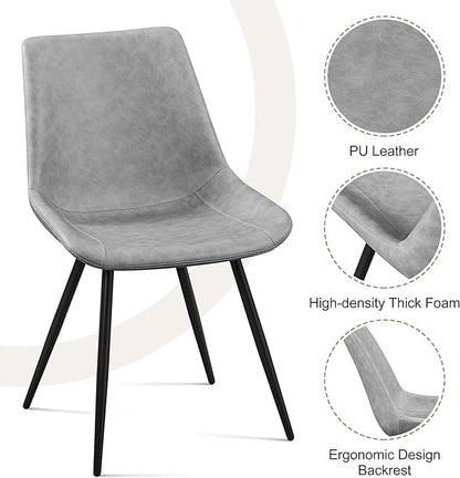 Yaheetech Dining Chairs Set of 2 Modern Upholstered Dining Room Chairs with Faux Leather Seat and Metal Legs for Home, Kitchen, Armless Design, Gray