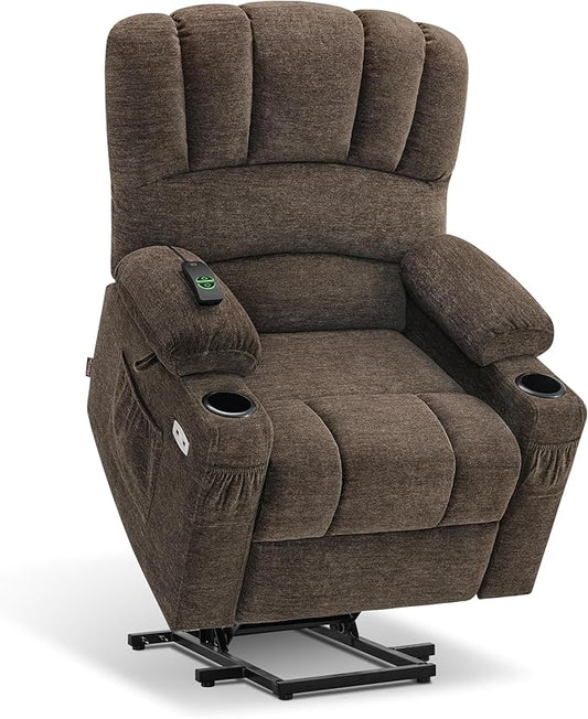 MCombo Power Lift Recliner Chair for Elderly, Lift Chair with Heat and Massage, USB &Type C Ports, Cup Holders, Fabric 7095 (Medium, Mocha)