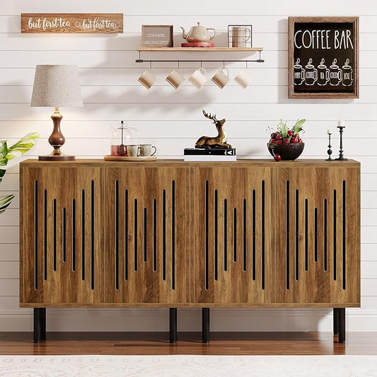 Tribesigns Set of 2 Sideboard Buffet with Storage, 59" Buffet Sideboard Cabinet with Adjustable Shelves, Accent Storage Cabinet for Living Room, Rustic Brown