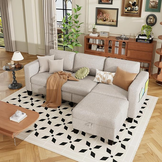 ZeeFu Sectional and Sofa Couches for Living Room - 78'' 3 Seater L-Shaped Modular Couch with Storage Ottoman - Modern Velevt Fabric Upholstered Sofa Set for Small Space Apartment Office