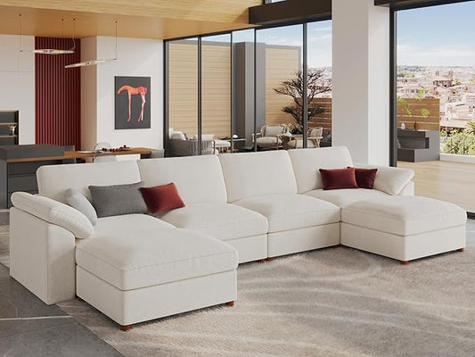 EASE MOOSE Sectional Modular Sofa, Oversized U Shape Sectional Couch Wide Deep seat Sectional Sofa,FSC Certified Comfortable Chenille White Modular Sofa