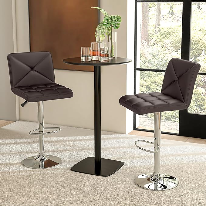 COSTWAY Bar Stools Set of 4, Modern PU Leather Swivel Bar Chairs, Height Adjustable Upholstered Barstools with Premium Gas Rod, Sturdy Footrest, Round Base, for Kitchen, Dining Room, Office,Brown