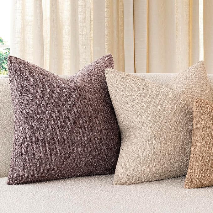Foindtower Pack of 2 Textured Boucle Throw Pillow Covers Accent Solid Pillow Cases Cozy Soft Decorative Couch Cushion Case for Chair Sofa Bedroom Living Room Home Decor 18x18 Inch Dark Purple