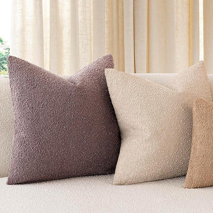 Foindtower Pack of 2 Textured Boucle Throw Pillow Covers Accent Solid Decorative Pillow Cases Cozy Woven Couch Cushion Case for Chair Sofa Bedroom Living Room Home Decor 20x20 Inch Dark Purple