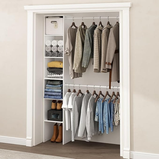 Furinno FANO Closet Organizers and Storage, Closet Storage Organizer with 2 Hanging Bars, Wardrobe Closet Shelf Towers, for Wardrobe, Bedroom, Living Room, White