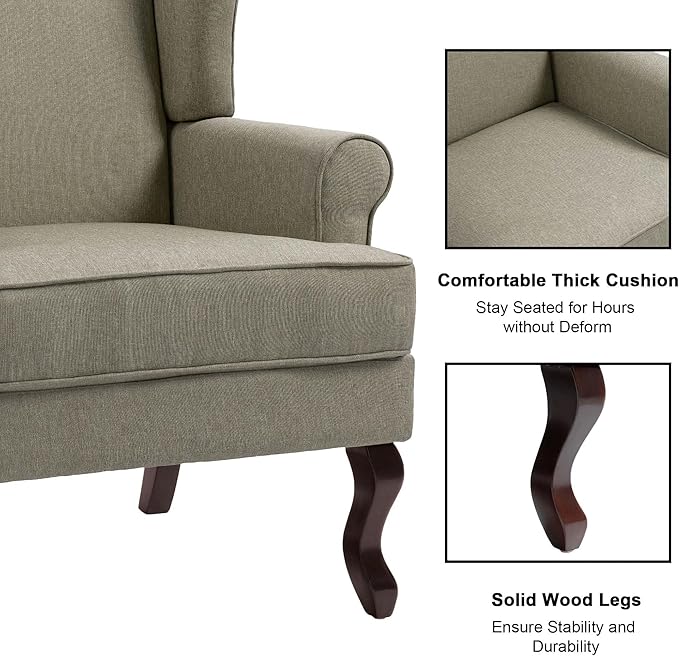 Accent Chair, High Back Upholstered Armchair with High Resilience Sponge & Wood Legs, Mid-Century Modern Comfy Single Sofa Reading Chairs for Living Room, Bedroom (Light Camel, Set of 2)