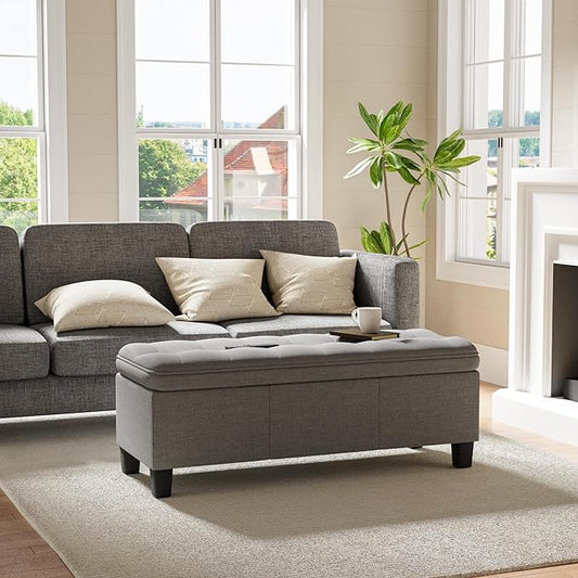 JUMMICO 47 Inches Storage Ottoman with Legs, End of Bed Storage Bench, Foot Rest for Couch, for Living Room, Bedroom, Entryway, 17.3" D x 47.2" W x 18.5" H, Easy Assembly (Light Gray)