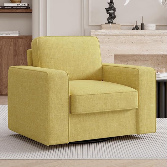 36'' Width 360 Rotation Swivel Accent Chair, Extra Wide Armrests Mid-Century Modern Armchair 1 pcs for Living Room, Bedroom, Office-Yellow