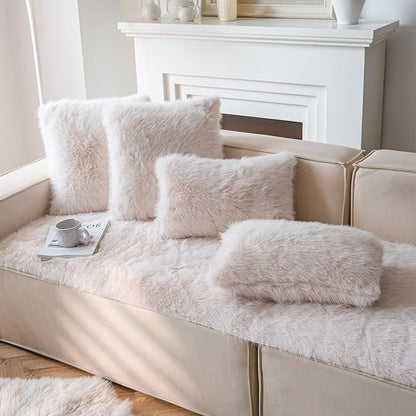 Neelvin Beige Faux Fur Cozy Fluffy Double-Sided Decorative Throw Pillow Covers 22x22 inch Set of 2,Velvet Pillowcase Cushion Case for Sofa Couch