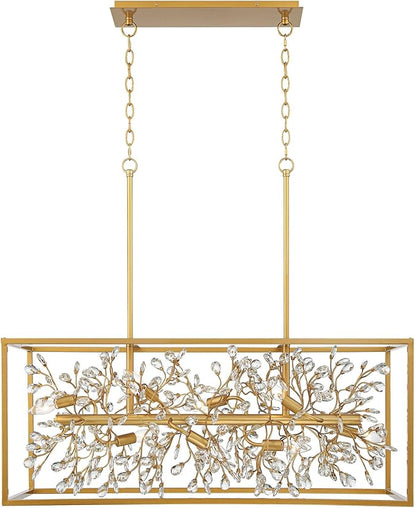 Possini Euro Design Carrine Gold Linear Island Pendant Chandelier 38 1/2" Wide Modern Clear Crystal Accents 8-Light Fixture for Dining Room House Foyer Kitchen Entryway Bedroom Living High Ceilings