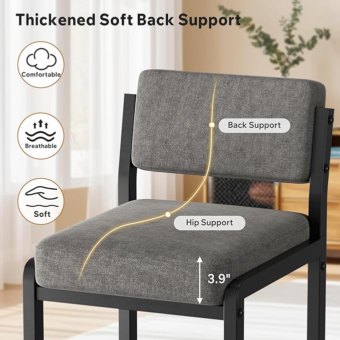 Bar Stools Set of 4, Fabric Counter Height Bar Stools with High Back and Metal Legs, Upholstered Bar Chairs, 26" Modern Barstools for Kitchen Island, Grey