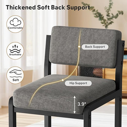 Bar Stools Set of 4, Fabric Counter Height Bar Stools with High Back and Metal Legs, Upholstered Bar Chairs, 26" Modern Barstools for Kitchen Island, Grey