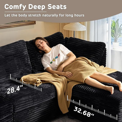 130'' Modern Modular Sectional Sofa,5 Seats Cloud Comfort Corduroy Fluffy Couch,L Shaped Convertible Sofa Couch for Living Room,Black