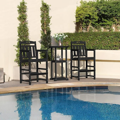 Outdoor Patio Bar Height Chair, All-Weather HDPE Tall Balcony Adirondack Stools for Bistro, Garden, Backyard, Deck | Matte Black