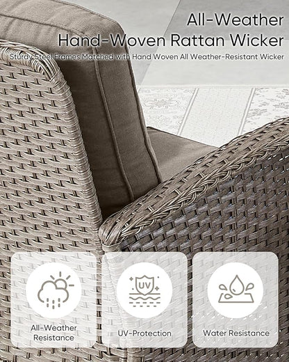 HUMMUH Wicker Patio Furniture Set-All Weather Rattan Patio Sofa Set with Swivel Rocker Chairs Outdoor Conversation Set for Deck Lawn Porch Balcony Poolside-Grey/Grey