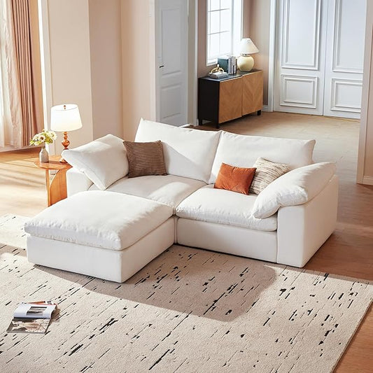 Modular Cloud Sofa, 78.7" Cloud Sectional Couches with Deep Seat，Oversized Loveseat Sofa with Ottoman for Living Room, Modern Comfy Couch with Washable Cover, Wide Armrest (White,1 Ottoman)