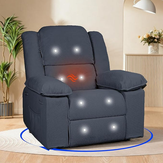 FLEXISPOT Massage Swivel Rocker Recliner Chair for Adults, Rocking Chair Nursery with Massage and Heat, USB Charging Port, 360° Swivel Recliner for Living Room Bedroom Nursery, Blue Gray (XRC2)