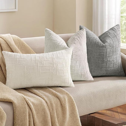 decorUhome Light Grey Chenille Throw Pillow Covers 12x20 Set of 2 Thick Textured Slubby Couch Pillow Covers Farmhouse Accent Modern Neutral Decorative Pillow Cases for Bed Sofa Living Room