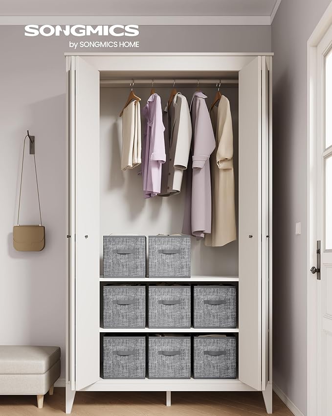 SONGMICS Storage Cubes, 11.8 x 11.8 x 11.8 Inches Non-Woven Fabric Bins with Double Handles, Set of 8, Closet Organizers for Shelves, Foldable, for Clothes, Cattail Gray UROB830G01