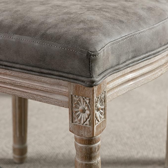 Farmhouse Leather Dining Room Chairs Set of 2 French Dining Chairs with Round Rattan Back French Bistro Chairs for Dining Room/Living Room/Kitchen/Restaurant, Grey